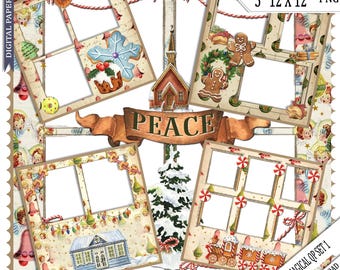 Christmas Magical,  Quick page, Christmas scrapbooks, Quick Pages, Framed pages, Png, Transparent pages, photo display, digital, SET 1