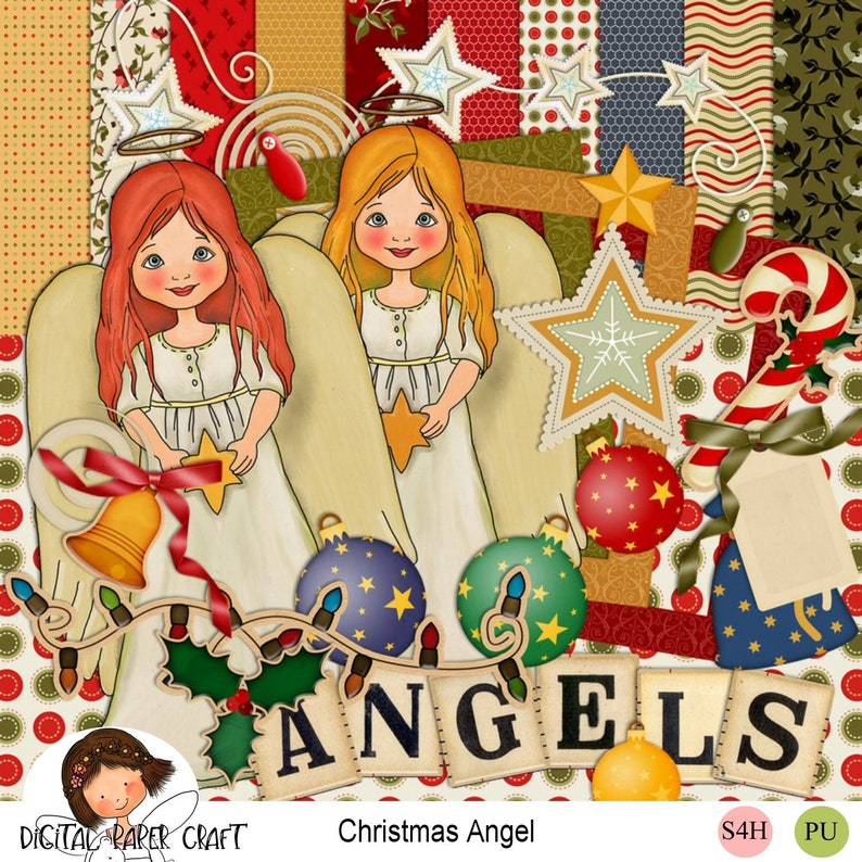 Christmas Angel, Scrapbook Kit, Digital Scrapbook, Papers and