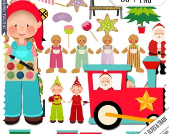 Gingerbread, elves, train, Christmas, sweets, tools, lollypops, elf, Santa, Commercial Use