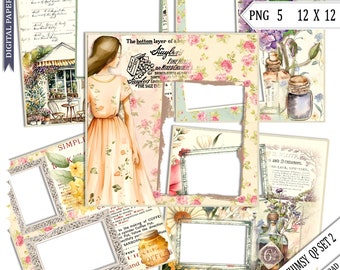 Pretty Quick Page,  Whimsy scrapbooks, Quick Pages, Framed pages, Png, Transparent pages, photo display, digital, Template, set 2