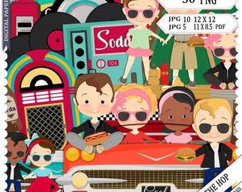 1950s Scrapbook Kit: Retro Diner, Jukebox, Pool Table, chevy, Kids, Cool, music (Digital Download) printable, craft