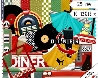 50s Scrapbook Kit, 1950 Scrap Kit, Rock and Roll, 50s design, 50s papers, Instant Download, Rock n Roll Scrapbook, Retro Scrapbook, Music ,