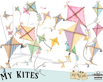 Kite Clipart,  Hand Drawn Kite, Kites clipart, Instant download, Kite flying, festival, fair clipart, childrens clipart, Sky Clipart