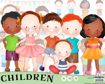 Children Clipart, Kids Clipart, Birthday Clipart, Child Clipart, Girl Clipart, Watercolor Clipart, Digital Clipart, Original, Watercolor