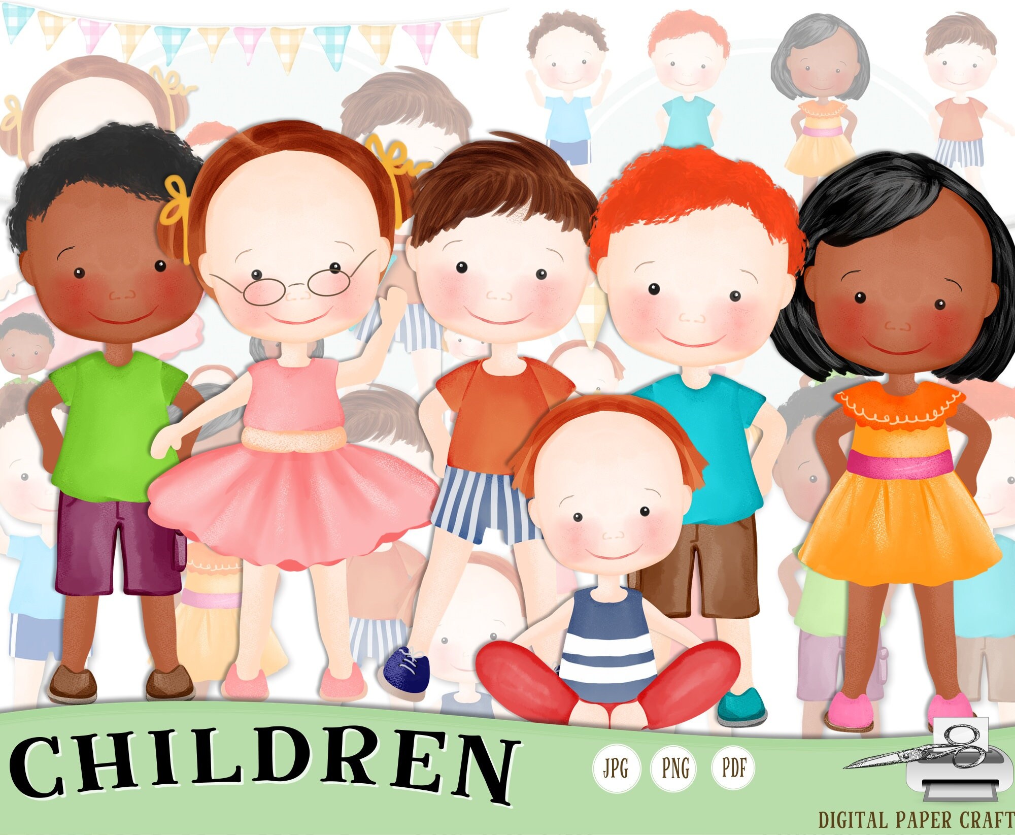 Children Clipart, Kids Clipart, Birthday Clipart, Child Clipart, Girl Clipart, Watercolor Clipart, Digital Clipart, Original, Commercial Use
