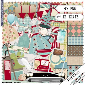 Retro Scrapbook, 50er Jahre Scrapbook, Scrapbooking Kit, 1950 Scrapbook Kit, Sofort Download, 50er Jahre Clipart, digitales Scrapbook, 1950er Jahre Scrapbook Kit