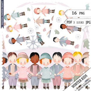 Watercolor Clipart, Children,  Kids Clipart, Birthday Clipart, Winter Clipart, Girl Clipart, Watercolor Clipart, Boy Clipart, Journal Junk