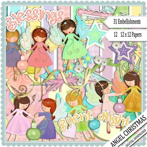 Christmas Angel Scrapbook Kit: 12x12 Papers, Embellishments (Digital Download)