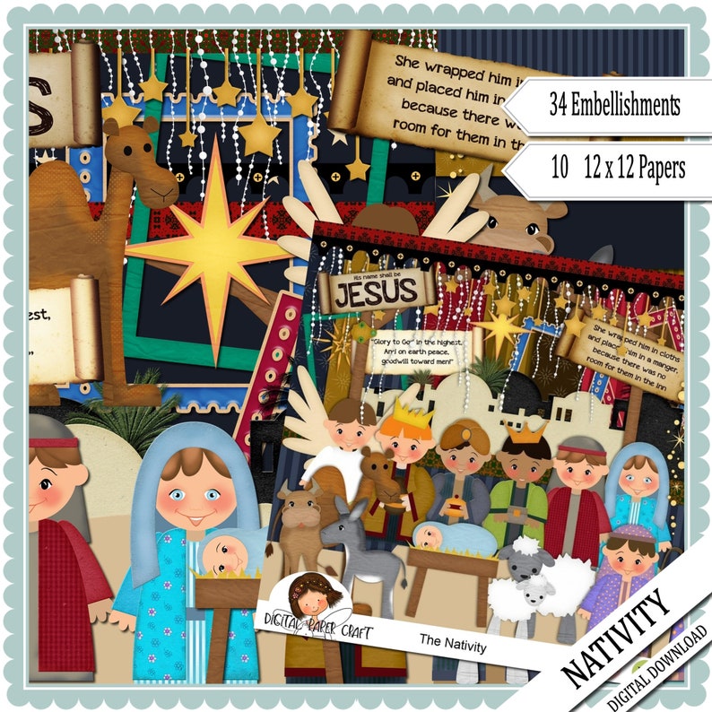 Nativity scrap book, Christmas scrap book, Christian Scrapbook, Instant Download, Bible Scrapbook Kit, Journal, image 2