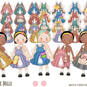 Paper Doll, Multicultural, Digital Paper doll, Cut out doll, Printable doll, Instant Download, Little dresses, Little girl dolls, printable image 8