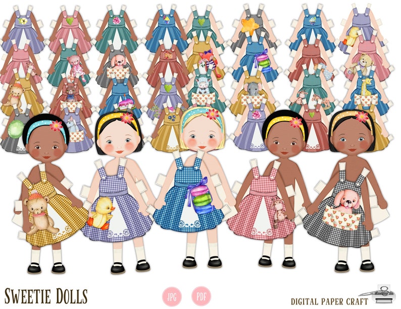 Paper Doll, Multicultural, Digital Paper doll, Cut out doll, Printable doll, Instant Download, Little dresses, Little girl dolls, printable image 8