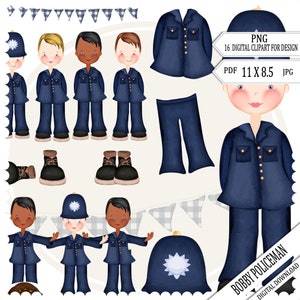 Clipart de policía en acuarela, clipart para niños, clipart de cumpleaños, policía de Bobby, clipart británico, acuarela. Digital, original, uso comercial