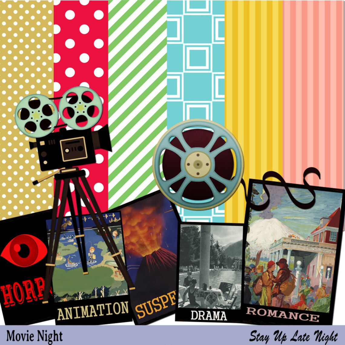 Movie Scrapbook Theatre Scrapbook Movie Night Clipart Sleep Etsy