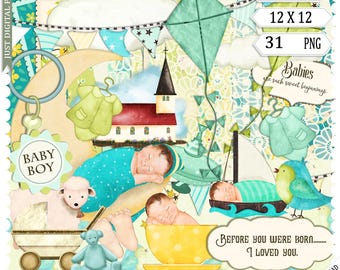 Baby Boy Scrapbook Kit: Newborn Graphics, whimsy fresh, church kite, photo book, display, memories (Digital Download) elements and papers