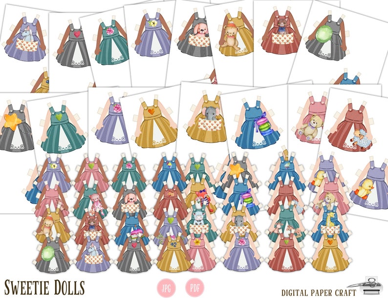 Paper Doll, Multicultural, Digital Paper doll, Cut out doll, Printable doll, Instant Download, Little dresses, Little girl dolls, printable image 10