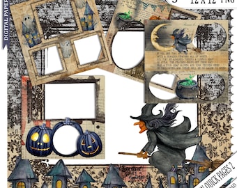 Halloween Scrapbook Quick Pages: Witch, Pumpkins, Haunted Houses (Digital Download) easy Page, Photobook, photo display,