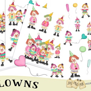 Clown Clipart, Children, Clipart, Circus, Journal, Scrapbooking, Craft, printable, Cardmaking, Sublimation, Nursery, Party, Sublimation image 5