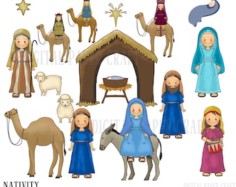 Nativity Clipart, Christmas Clipart, Christian Clipart, Instant Download, Christian Scrapbook, Nativity