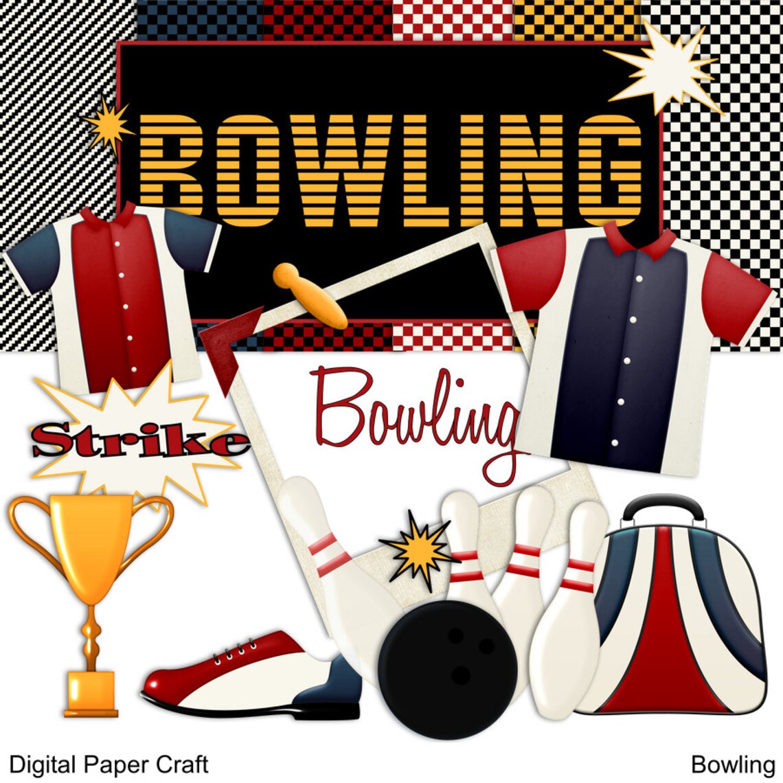 Bowling Scrapbook Bowling Scrapkit Digital Scrapbook Etsy