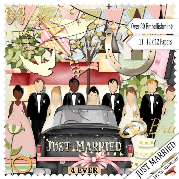 Wedding Scrapbook, Digital Scrapbook Kit, Wedding Clipart, Scrapbooking, Wedding, Country Wedding, Journal, Multicultural,