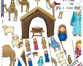 Nativity Clipart, Christmas Clipart, Christian Clipart, Instant Download, Christian Scrapbook, Nativity, Commercial Use