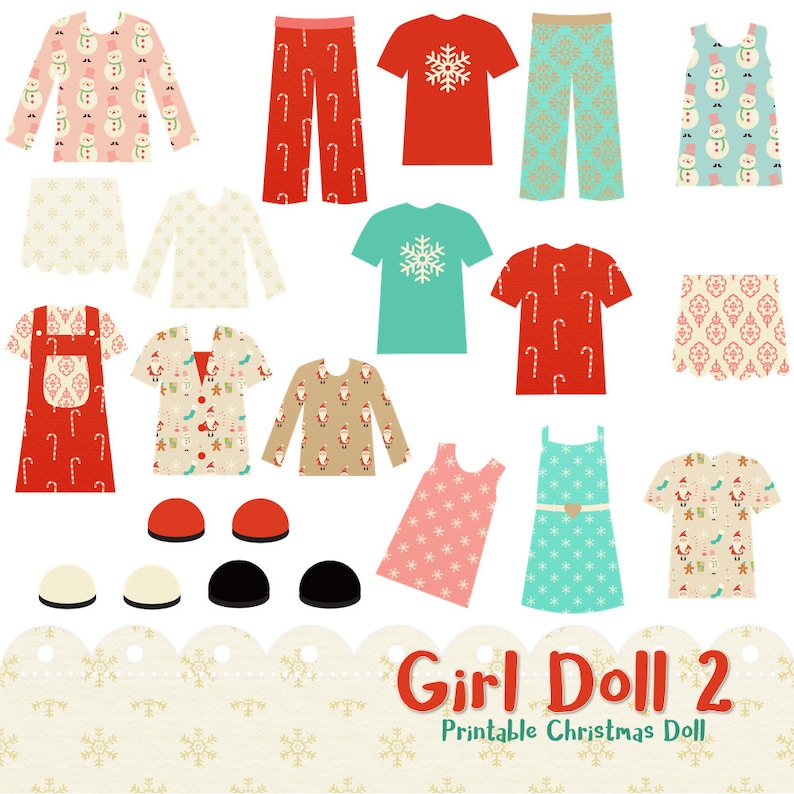 Instant Download Cut out doll Digital Paper doll Printable doll Christmas Paper Doll pdf,png,jpg Girl doll 2 Cut Out Printable
