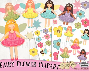 Fairy  Flowers Clipart, Fantasy clipart, Journal, Sublimation, pdf, png, jpg, Craft Clipart, Printable, Cardmaking, Invitation,
