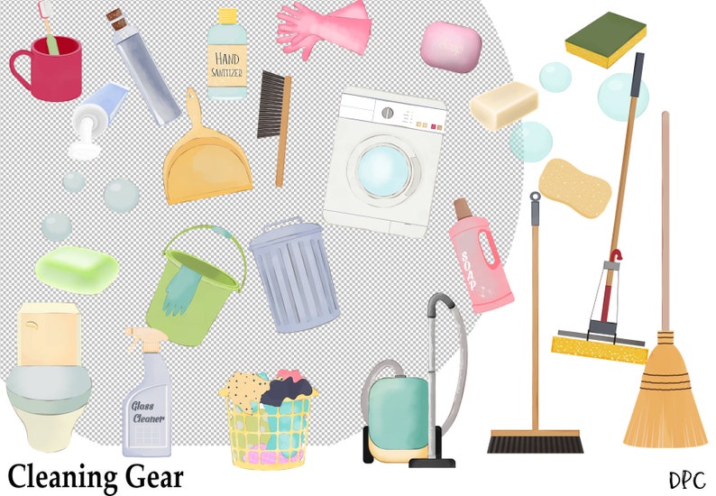 Cleaning Clipart, Chores Clipart, Housework Clipart, Instant Download, Sanitizing, House Rules Clipart, Planner Clipart, Cleaning Gear, image 6