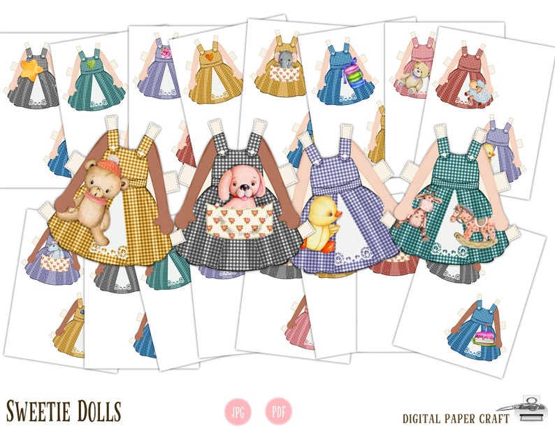 Paper Doll, Multicultural, Digital Paper doll, Cut out doll, Printable doll, Instant Download, Little dresses, Little girl dolls, printable image 3