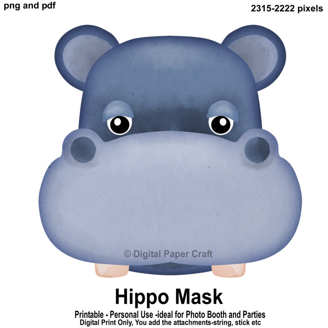 Hippopotamus Mask Hippo Mask Printable Mask Instant | Etsy