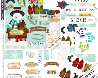 Snowman Doll, Paper doll, Digital, Instant Download, Build a snowman, Craft Doll, snowman printable, png, Scrapbook