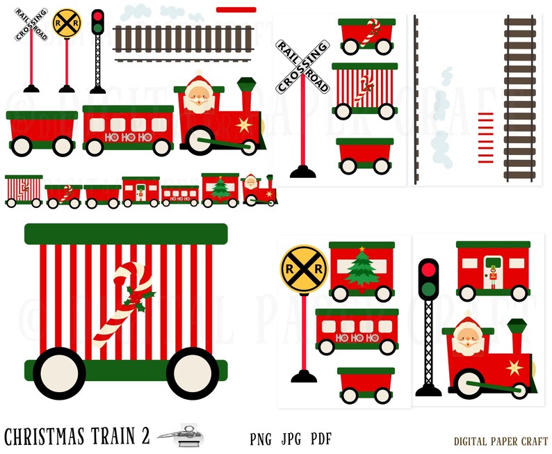 Christmas train, Train Clipart, Christmas clipart, Instant Download, Santa train Clipart image 2