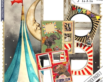 Vintage Circus Scrapbook Pages: Photo Frame Set, photobook creation, memories, children photo (Digital Download)