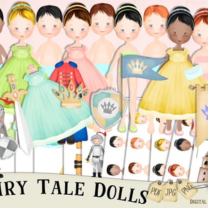 Printable Paper Doll, Digital Paper Doll, Printable Doll, Cut Out Doll, Kids Room, Paper Dolls, Fairytale , jpg, png, pdf, Multicultural