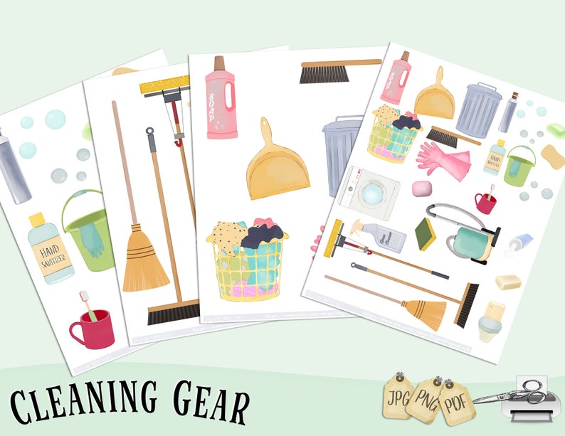Cleaning Clipart, Chores Clipart, Housework Clipart, Instant Download, Sanitizing, House Rules Clipart, Planner Clipart, Cleaning Gear, image 3