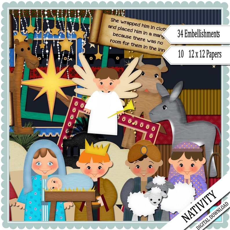 Nativity scrap book, Christmas scrap book, Christian Scrapbook, Instant Download, Bible Scrapbook Kit, Journal, image 4