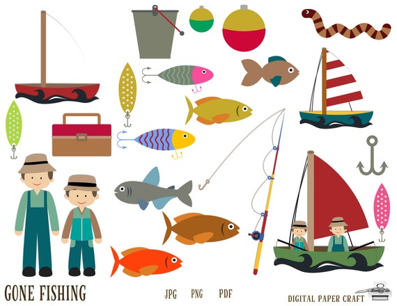Fishing Clipart, Fisherman Clipart, Dad Clipart, Fathers Day Clipart,  Instant Download, Male Clipart 