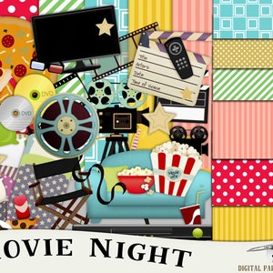 Movie scrapbook, Theatre Scrapbook, Movie night clipart, sleep Over Scrapbook, Instant Download, Digital Scrapbook