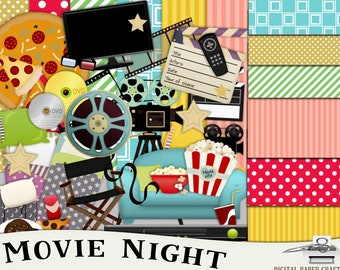 Movie scrapbook, Theatre Scrapbook, Movie night clipart, sleep Over Scrapbook, Instant Download, Digital Scrapbook