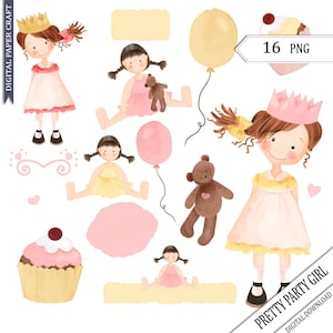 Clipart akwarelowy Dziewczyna, Clipart dla dzieci, Clipart urodzinowy, Clipart lalki, Clipart dziewczyny, Clipart akwarelowy, Clipart cyfrowy, Użytek komercyjny