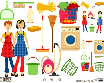 Housework Clipart, Cleaning Clipart, Home Clipart, Maid Clipart, Instant Download, clean clip art