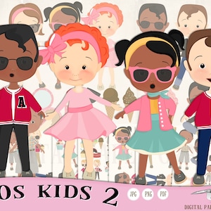 1950s Kids Clipart: Multicultural Retro Characters (Instant Download)