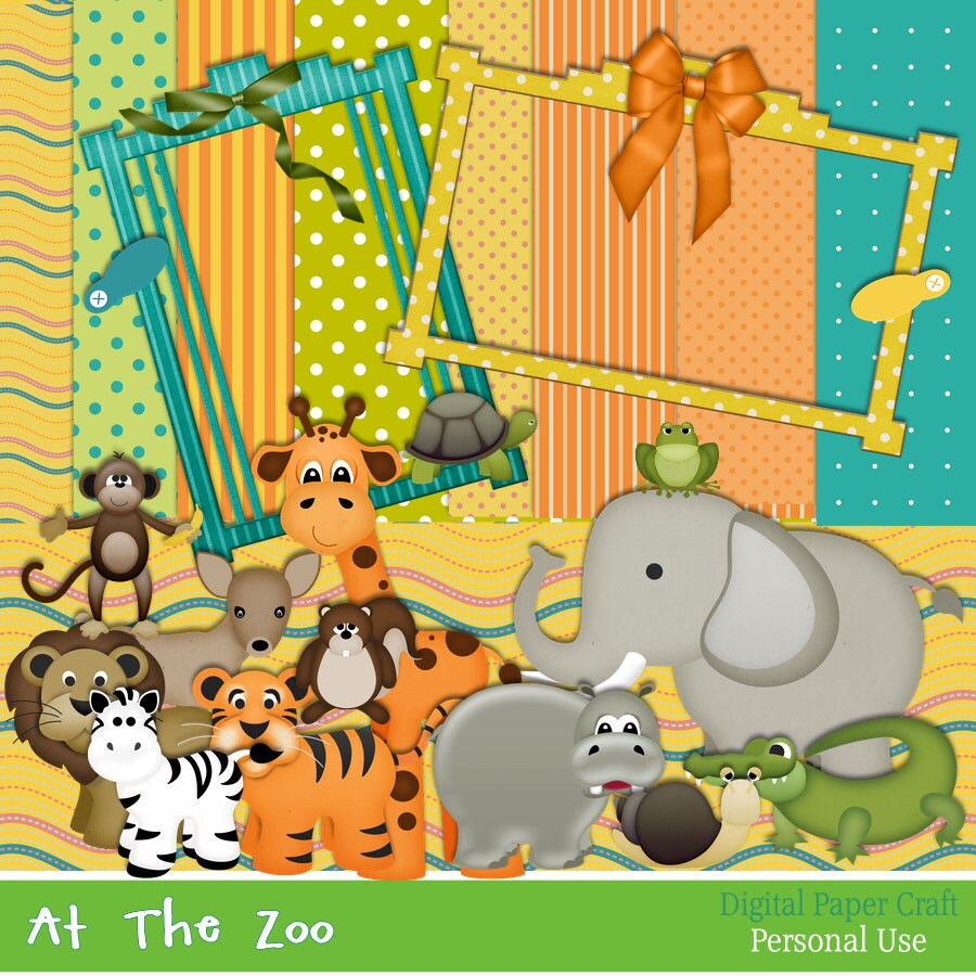 Zoo Scrapbook Kit, Animal Scrapbook Kit, Jungle Scrapbook, Instant