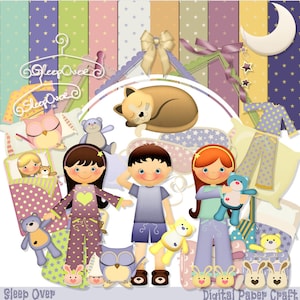 Childrens scrapbook, Sleep Over scrapbook, Instant download,, Digital scrapbook, Journal Clipart,