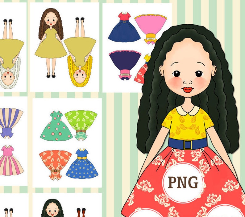 Paper doll clipart Wavy Hair doll Cut out Doll Printable | Etsy