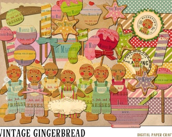 Gingerbread scrapbook, Christmas scrapbook, Cooking Scrapbook, Baking scrapbook, Holiday Scrap kit, Instant download, Vintage look