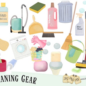 Cleaning Clipart, Chores Clipart, Housework Clipart, Instant Download, Sanitizing, House Rules Clipart, Planner Clipart, Cleaning Gear, image 1