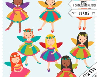 Fairy Clipart, Garden clipart, Fairy tale Clipart, Instant download, colorful, cute faires,