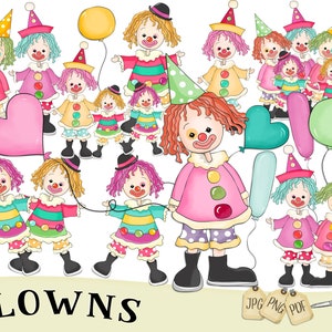 Clown Clipart, Children, Clipart, Circus, Journal, Scrapbooking, Craft, printable, Cardmaking, Sublimation, Nursery, Party, Sublimation image 3