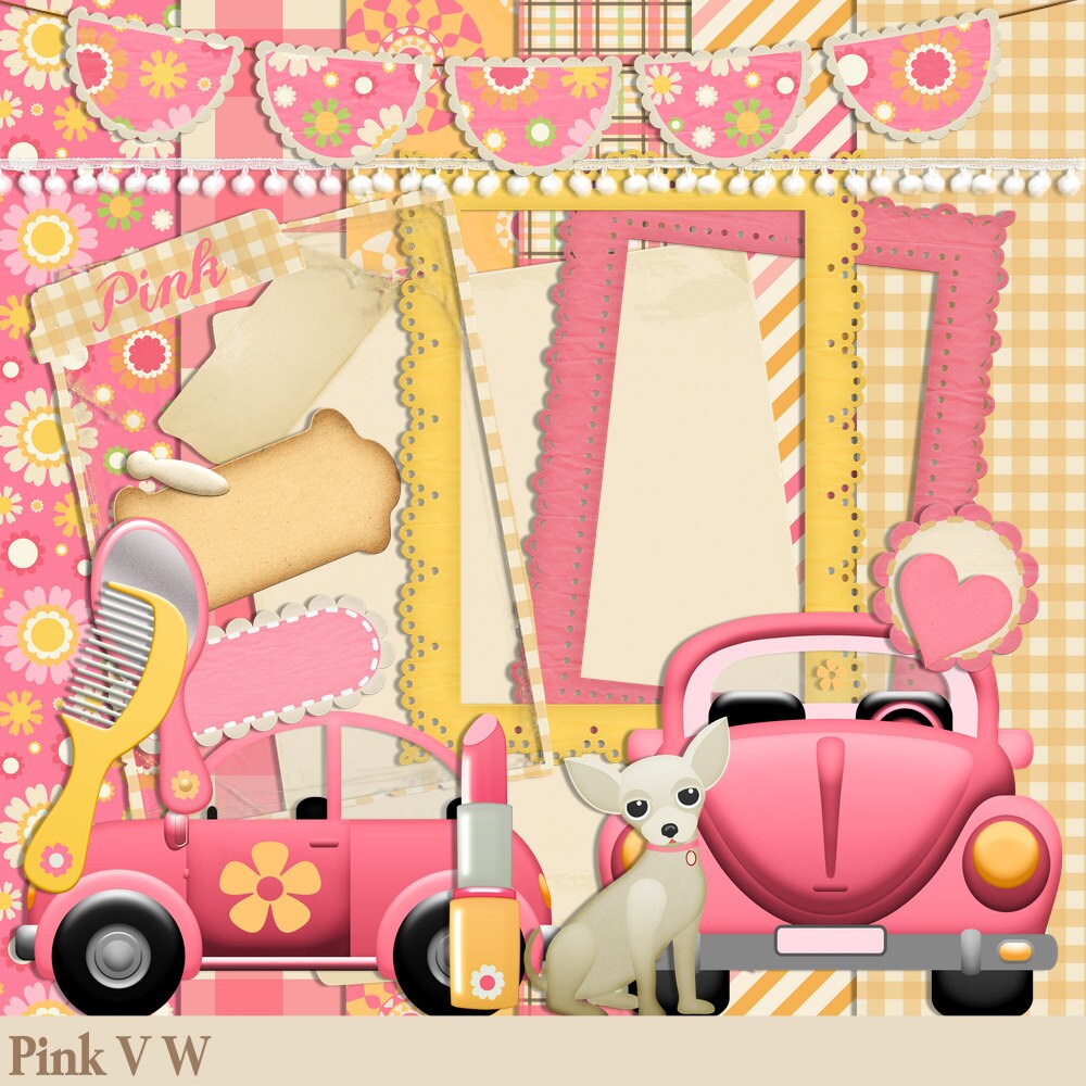 Retro Scrapbook Pink Car Scrapbook Vw Scrapbook Instant Etsy